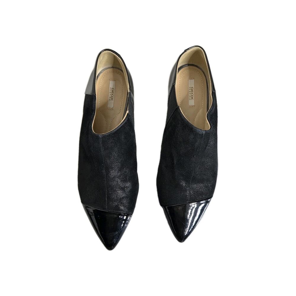 GEOX Respira D RHOSYN Black Shimmer Suede Patent Cap Toe Pointed Flats 37 - Picture 5 of 10